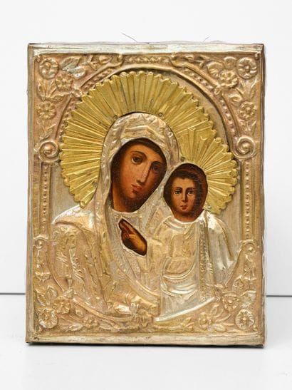 Vierge à l'enfant - Icône Russe sous oclade...
