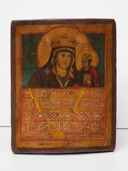 Vierge à l'enfant - Icône Russe - Tempera...