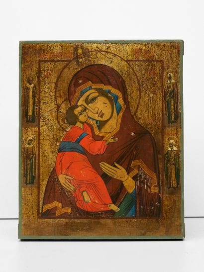 Vierge à l'enfant - Icône Russe - Tempera...