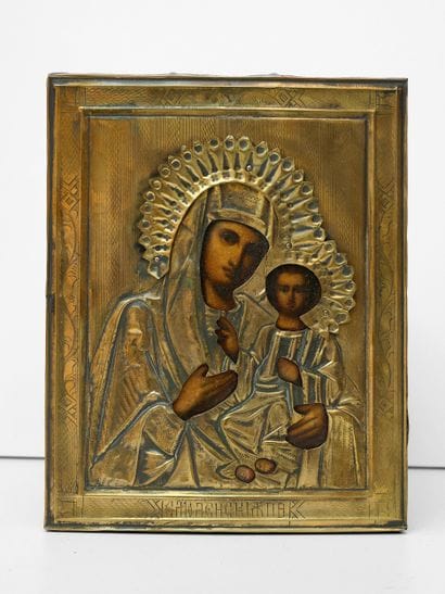 Vierge à l'enfant - Icône Russe sous oclade...