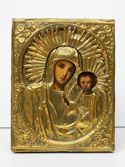 Vierge à l'enfant - Icône Russe sous oclade...