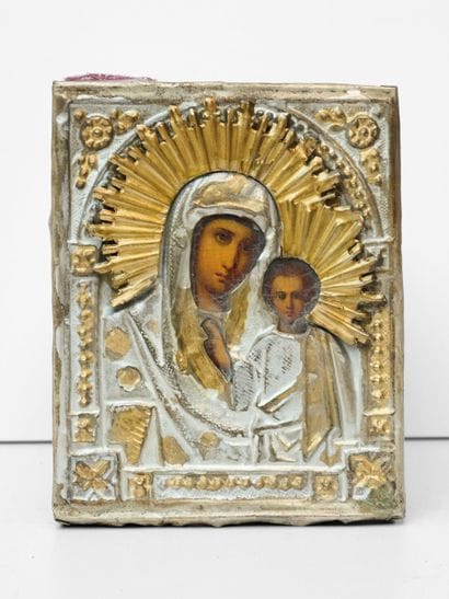 Vierge à l'enfant - Icône Russe sous oclade...