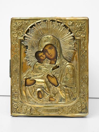 Vierge à l'enfant - Icône Russe sous oclade...