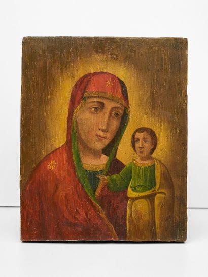 Vierge à l'enfant - Icône Russe - Tempera...