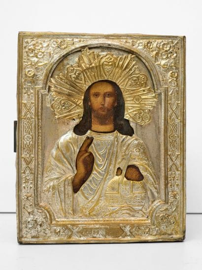Christ Pantocrator -Icône Russe sous oclade...