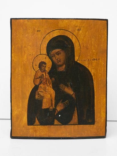 Vierge à l'enfant - Icône Russe - Tempera...