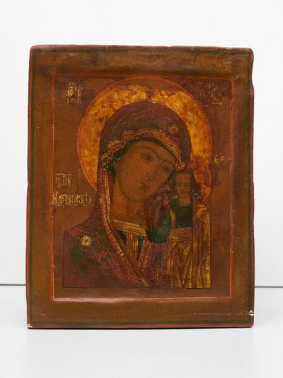 Vierge à l'enfant - Icône Russe - Tempera...