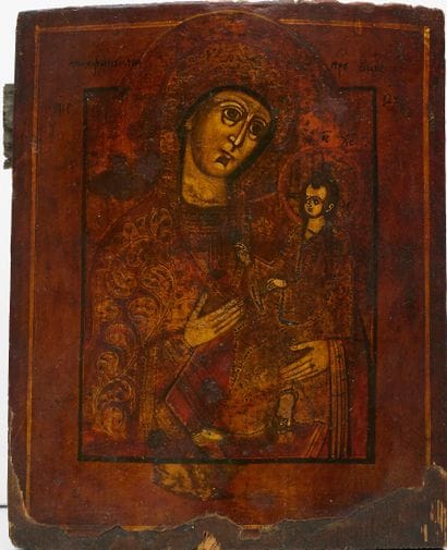 Vierge à l'enfant - Icône Russe - Tempera...