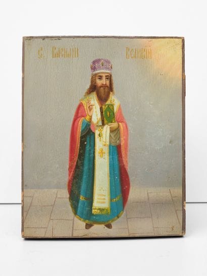 Saint Basile le Grand - Icône Russe - Tempera...