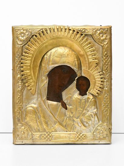 Virgin of Kazan - Russian icon with a riza...