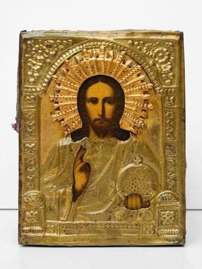 Christ Pantocrator -Icône Russe sous oclade...