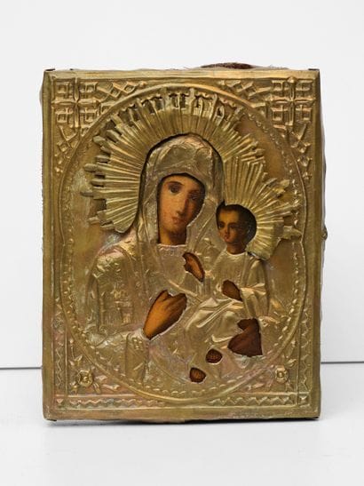 Vierge à l'enfant - Icône Russe sous oclade...