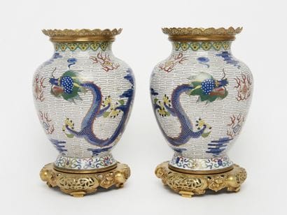 China, late Qing dynasty—Cloisonné enamel
Pair...