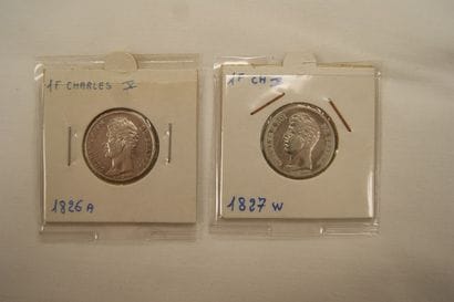 FRANCE Lot de 2 pièces de 1 franc en argent,...