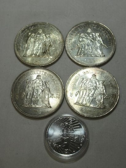 FRANCE Lot de pièces en argent : 4 de 50...