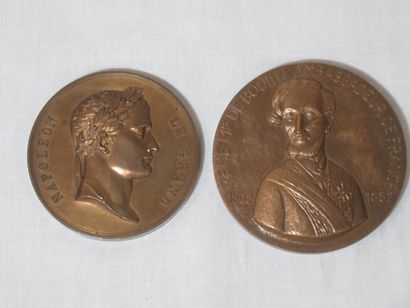 Lot de deux médailles en bronze : René de...