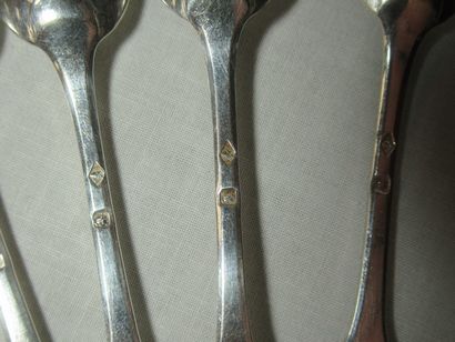 6 cuillères à moka en argent. Minerve. Poids...