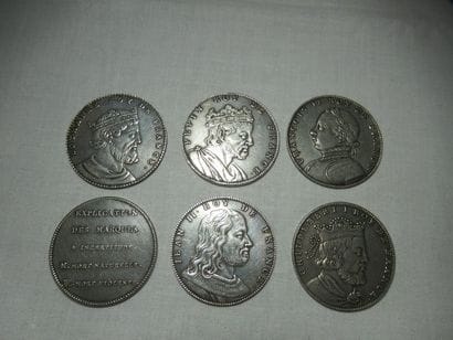 Série de 6 médailles en argent, sur le thème...