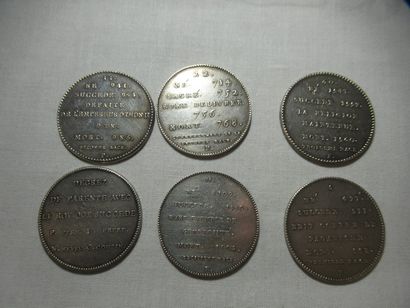 Série de 6 médailles en argent, sur le thème...