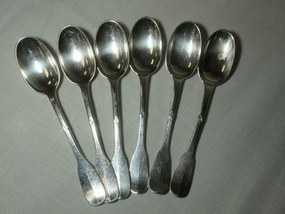 6 cuillères à moka en argent. Minerve. Poids...