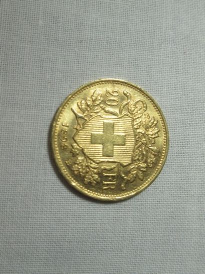 SUISSE Pièce de 20 francs en or, 1898. Poids...