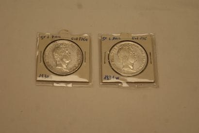 FRANCE Lot de 2 pièces de 5 francs en argent,...