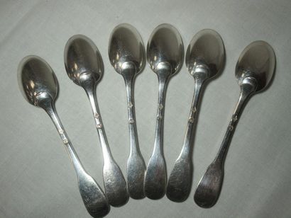 6 cuillères à moka en argent. Minerve. Poids...