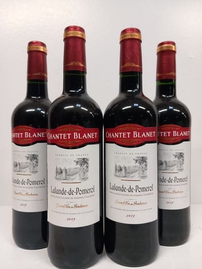 4 bouteilles de Lalande de Pomerol 2019 Chantet...