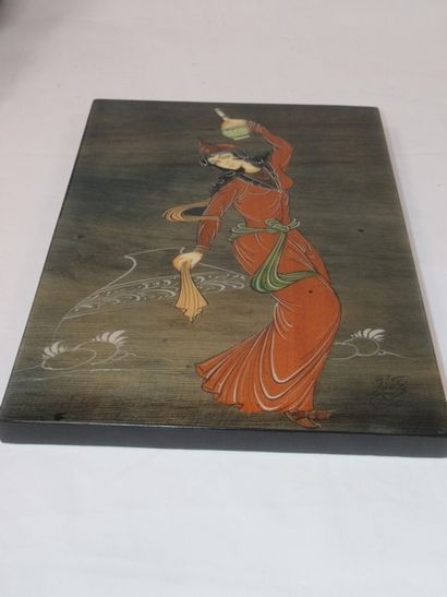INDE Panneau en bois peint, à décor d'une...