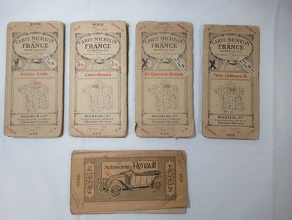 MICHELIN Lot de 5 cartes anciennes. Entoilées....
