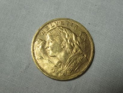 SUISSE Pièce de 20 francs en or, 1980. Poids...