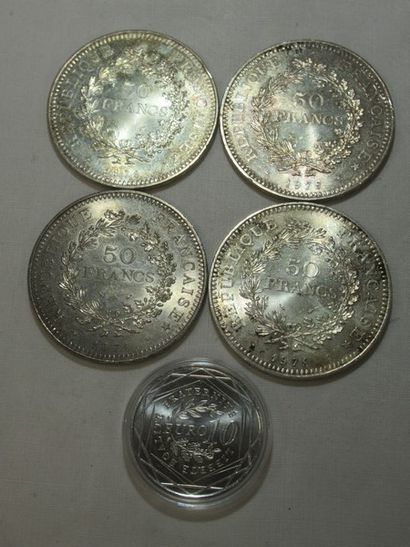 FRANCE Lot de pièces en argent : 4 de 50...
