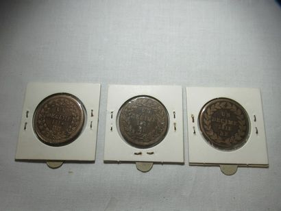 Lot de 3 pièces de 1 décime en bronze, Louis...