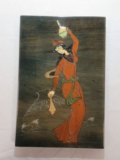 INDE Panneau en bois peint, à décor d'une...