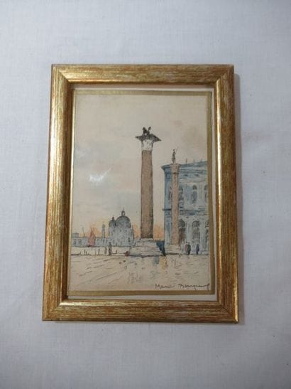 Gravure rehaussée, figurant une vue de Venise....