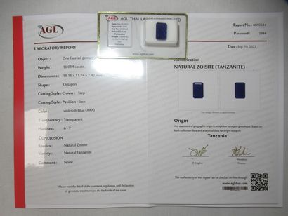 Tanzanite, 16,05 carats. Avec son certificat...