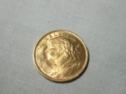 SUISSE Pièce de 20 francs en or, 1935. Poids...