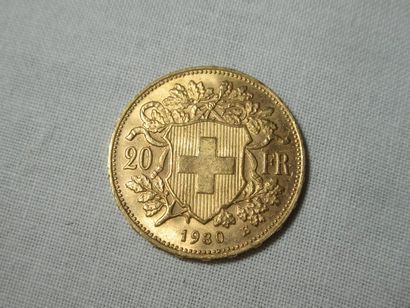 SUISSE Pièce de 20 francs en or, 1980. Poids...