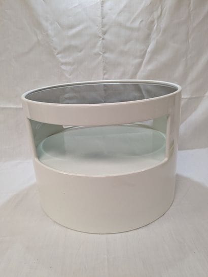 Petite table basse cylindrique en verre et...