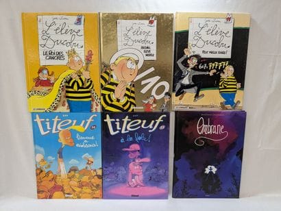 Lot de 6 bandes dessinées dont Ducobu, Titeuf,...