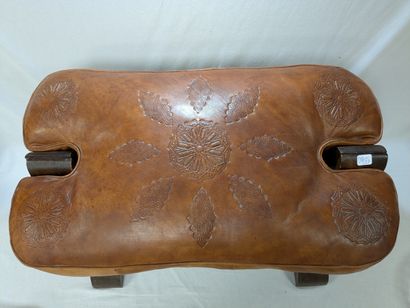 MOROCCO. Folding stool made of natural wood,...