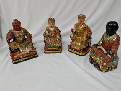 CHINA - Set of 4 polychrome wooden sculptures...