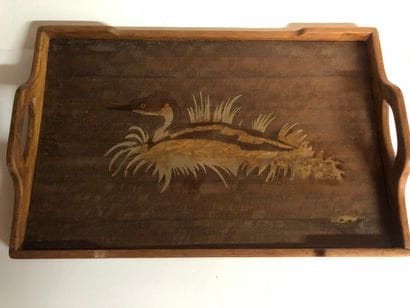 Plateau de service en bois avec décor en...