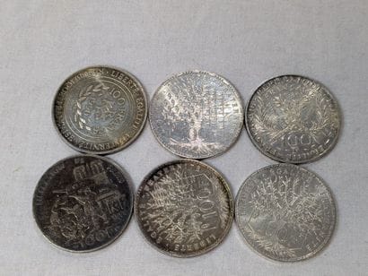 FRANCE Set of 6 100-franc coins, 20th century....