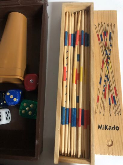 A game set including card games, a Mikado...