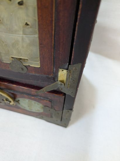 CHINA. Wood and metal jewelry box with semi-precious...