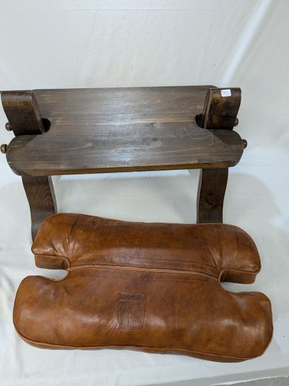 MOROCCO. Folding stool made of natural wood,...