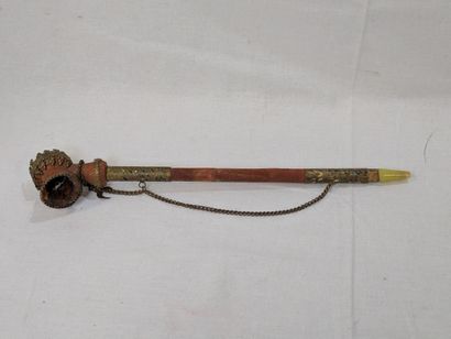 Ancienne pipe ottomane chibuk en métal et...