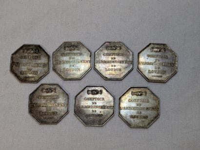Set of 7 tokens, Loudun District Counter....