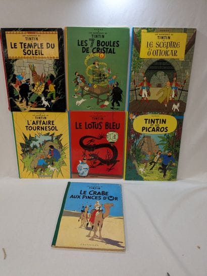 TINTIN. Lot de 7 bandes dessinées dont l'Affaire...